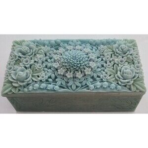 Vintage Handcast Designs Limited Floral Trinket/Jewelry Box Made in UK Blue